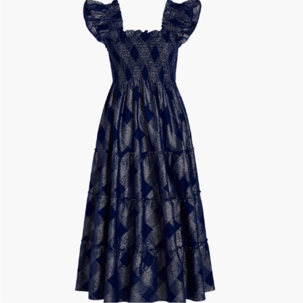 Hill House Ellie Navy Blue Glitter Check Nap Dress